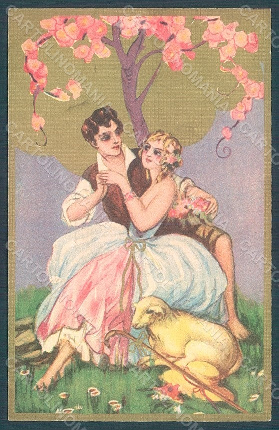 Artist Signed Chiostri Couple Lady Easter Lamb serie 183 postcard HR2447 – fronte