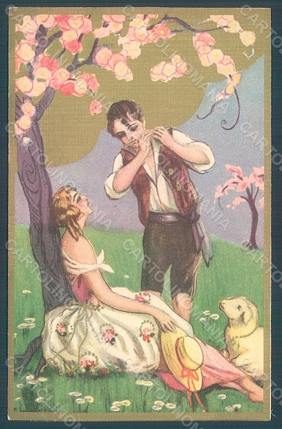 Artist Signed Chiostri Couple Lady Easter Lamb serie 183 postcard HR2448 – fronte