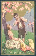 Artist Signed Chiostri Couple Lady Easter Lamb serie 183 postcard HR2448 – fronte