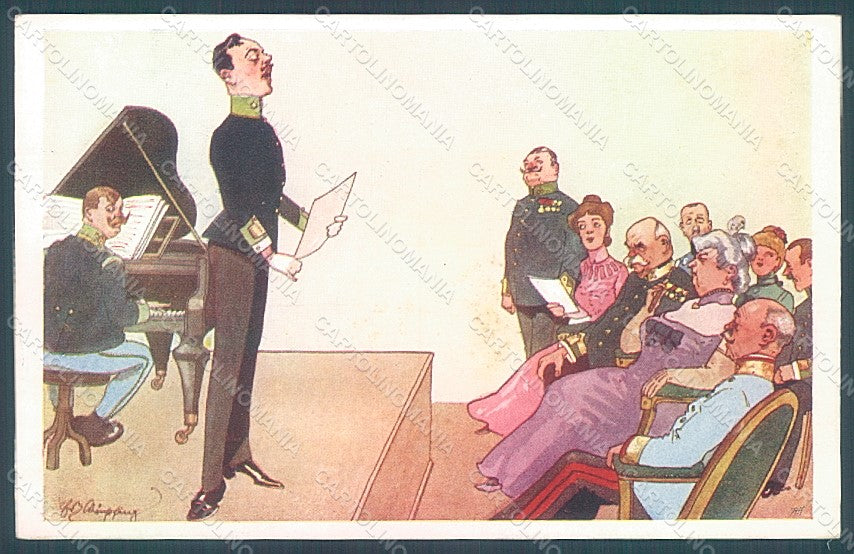 Artist Signed Schoenpflug F. Lady Piano Soldier B.K.W.I. 827-3 postcard HR2459 – fronte