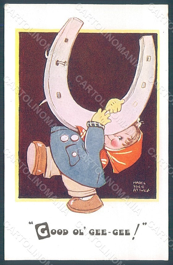 Artist Signed Attwell M. L. Girl Horseshoe Valentine serie 1666 postcard HR2487 – fronte