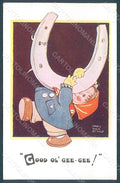 Artist Signed Attwell M. L. Girl Horseshoe Valentine serie 1666 postcard HR2487 – fronte