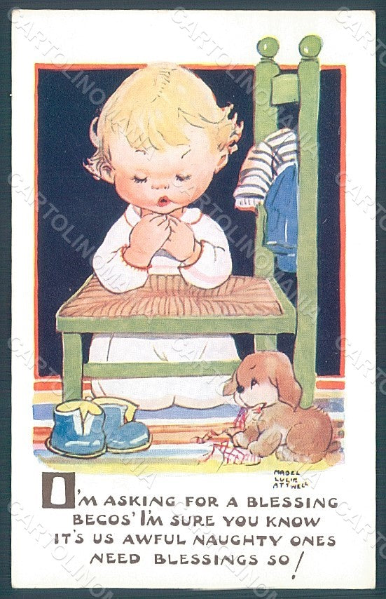 Artist Signed Attwell M. L. Child Dog Valentine serie 5368 postcard HR2488 – fronte