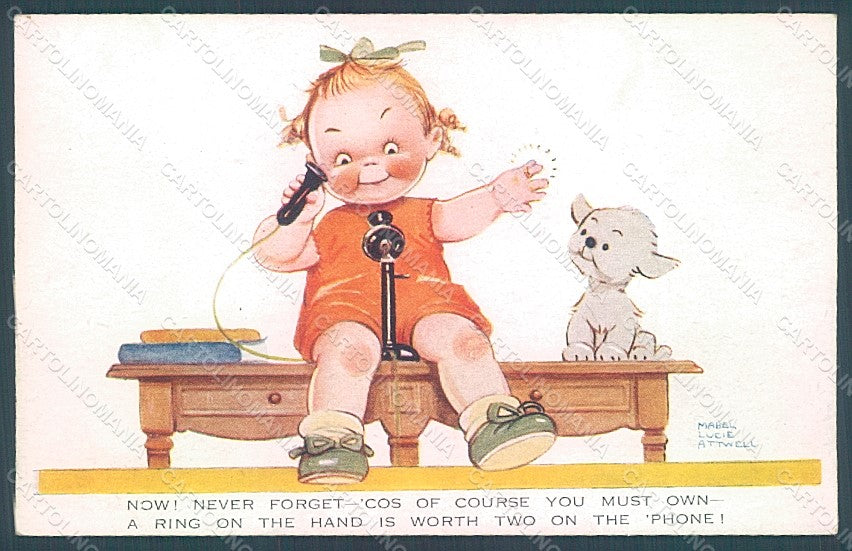 Artist Signed Attwell M. L. Child Girl Phone Valentine s. 1297 postcard HR2491 – fronte