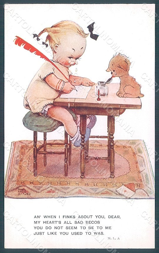 Artist Signed Attwell M. L. Child Girl Dog Valentine serie 976 postcard HR2495 – fronte