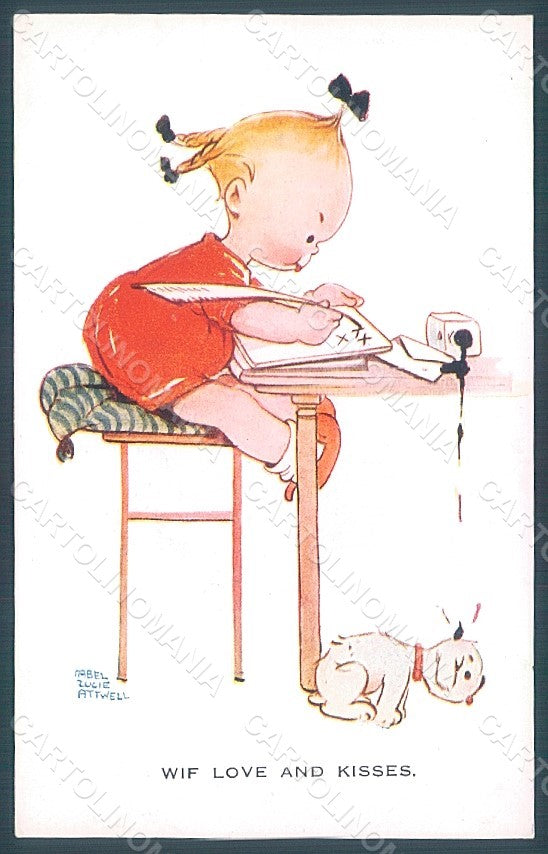 Artist Signed Attwell M. L. Child Girl Dog Valentine serie 882 postcard HR2496 – fronte