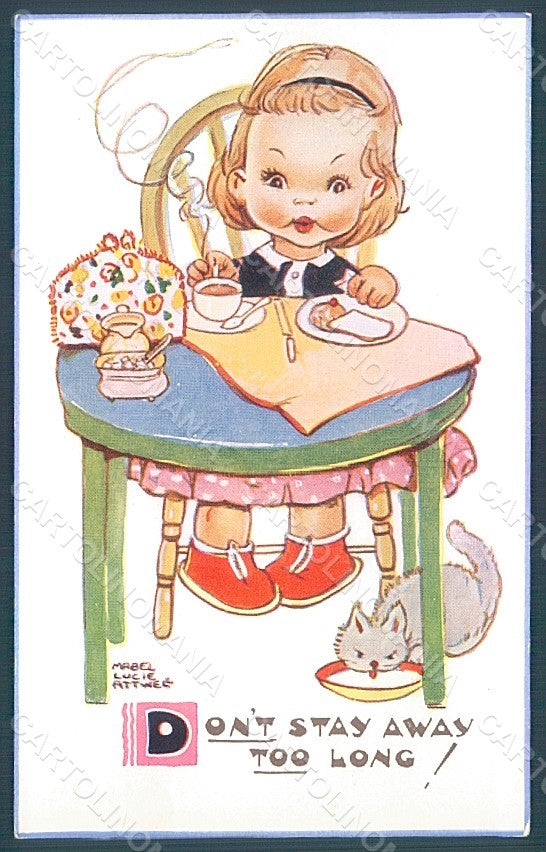 Artist Signed Attwell M. L. Child Girl Cat Valentine serie 5497 postcard HR2504 – fronte