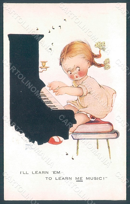 Artist Signed Attwell M. L. Child Girl Piano Valentine s. A 488 postcard HR2505 – fronte