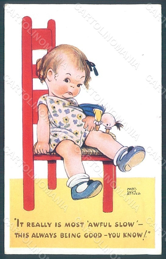 Artist Signed Attwell M. L. Child Girl Doll Valentine serie 1503 postcard HR2506 – fronte