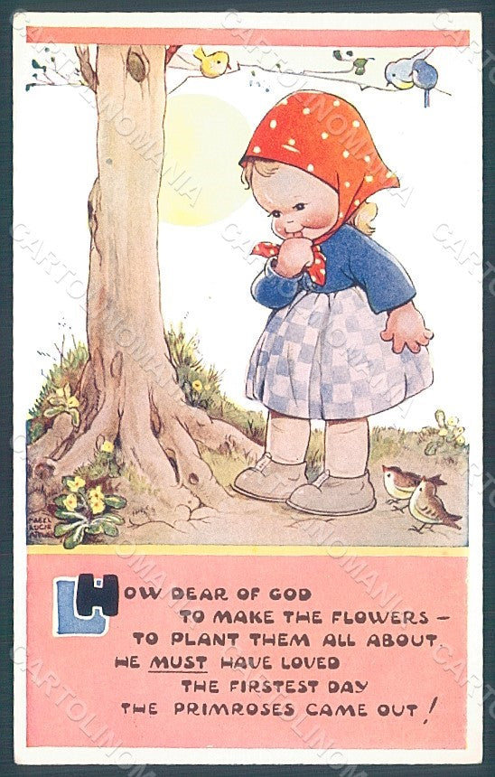 Artist Signed Attwell M. L. Child Girl Bird Valentine serie 1412 postcard HR2508 – fronte