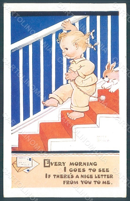 Artist Signed Attwell M. L. Child Girl Dog Valentine serie 1660 postcard HR2510 – fronte