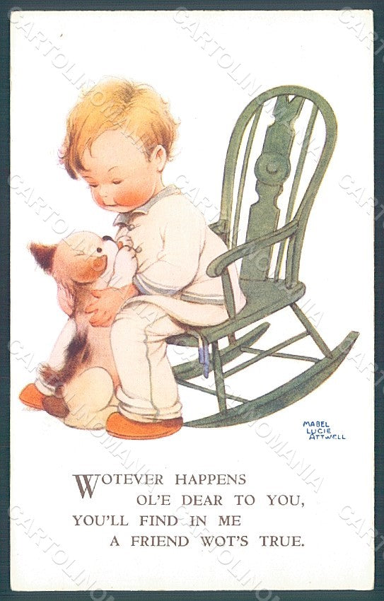Artist Signed Attwell M. L. Child Boy Dog Valentine serie 3286 postcard HR2513 – fronte