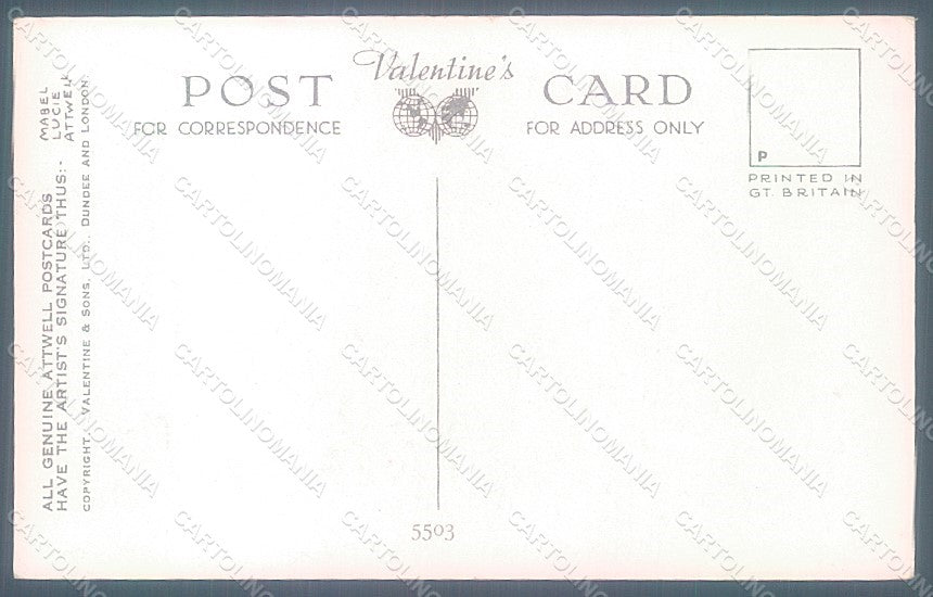 Artist Signed Attwell M. L. Girl Dog Cat Bird Valentine 5503 postcard HR2521 – retro