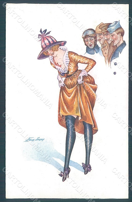 Artist Signed Sager X. Lady Fashion Uniform Propaganda WW1 serie 127 pc HR2534 – fronte