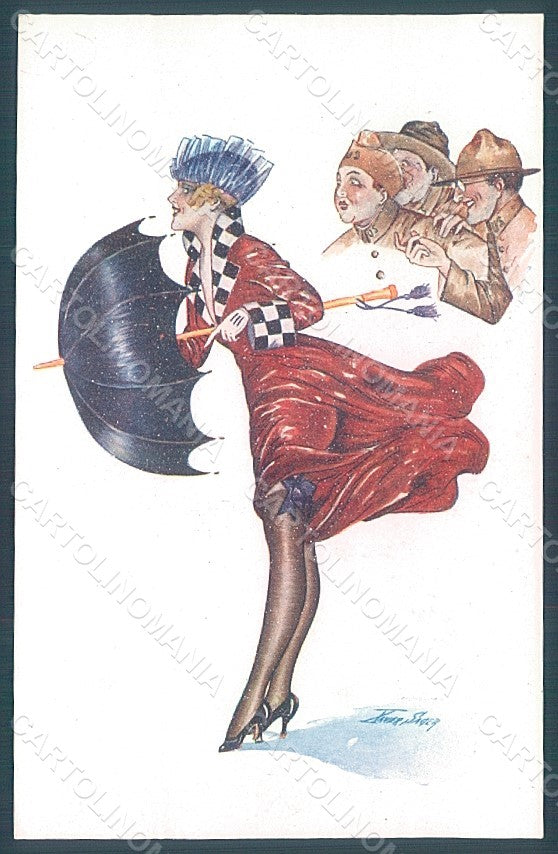 Artist Signed Sager X. Lady Fashion Uniform Propaganda WW1 serie 127 pc HR2535 – fronte