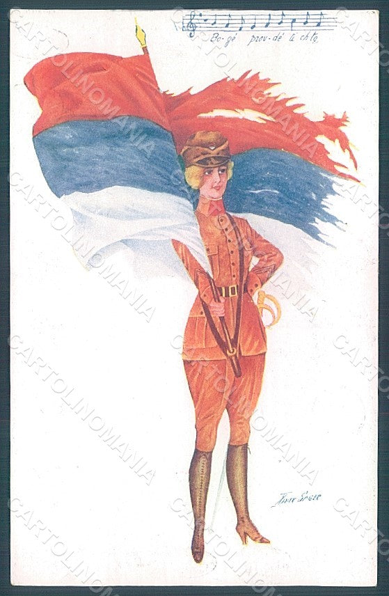 Artist Signed Sager Lady Uniform Propaganda WW1 Serbia Flag serie 23 pc HR2536 – fronte