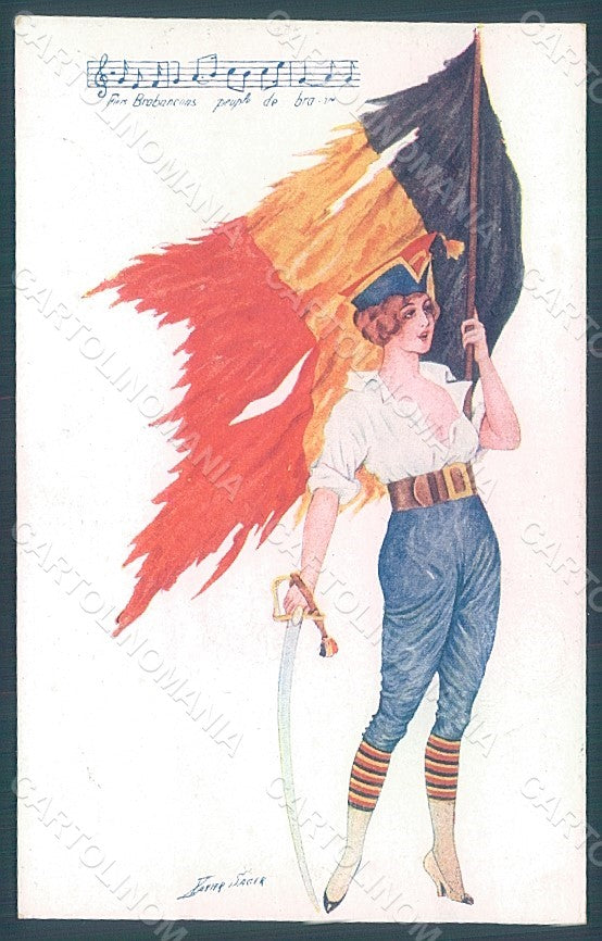 Artist Signed Sager Lady Uniform Propaganda WW1 Belgium Flag serie 23 pc HR2537 – fronte