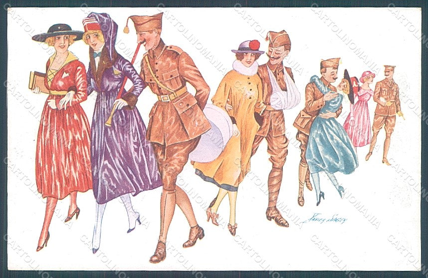 Artist Signed Sager Lady Fashion Uniform Propaganda WW1 serie 89 postcard HR2539 – fronte