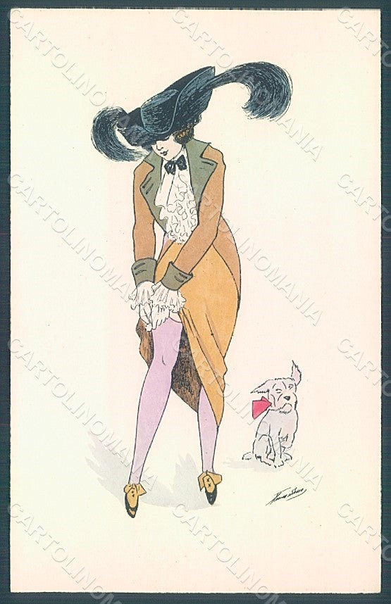 Artist Signed Sager X. Risque Lady Fashion Dog serie 558 postcard HR2541 – fronte