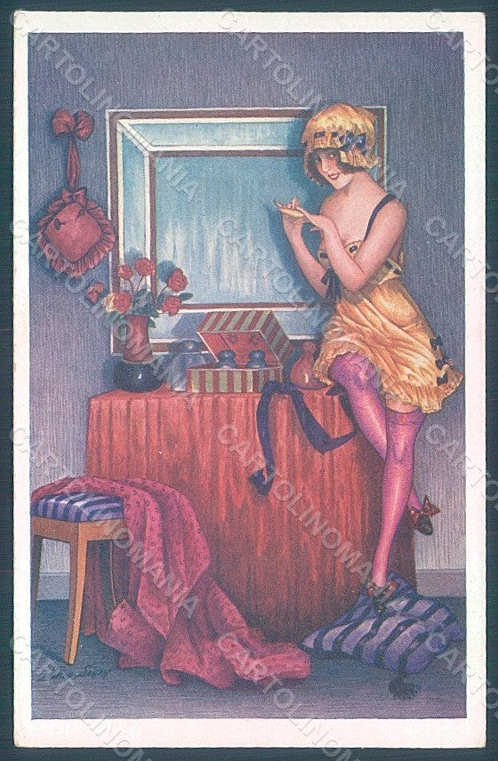 Artist Signed Sager X. Risque Lady Cabinet De Toilette serie 148 pc HR2544 – fronte