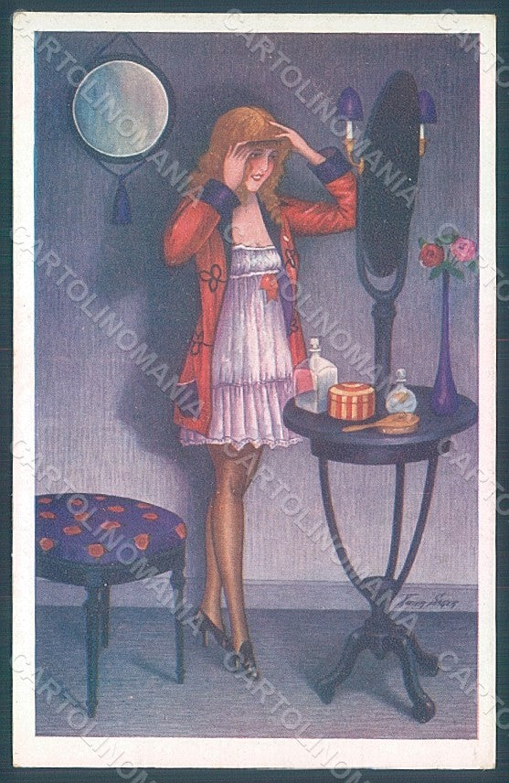 Artist Signed Sager X. Risque Lady Cabinet De Toilette serie 148  pc HR2545 – fronte