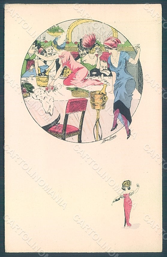 Artist Signed Sager X. Lady Toasting Fashion serie 530 postcard HR2550 – fronte