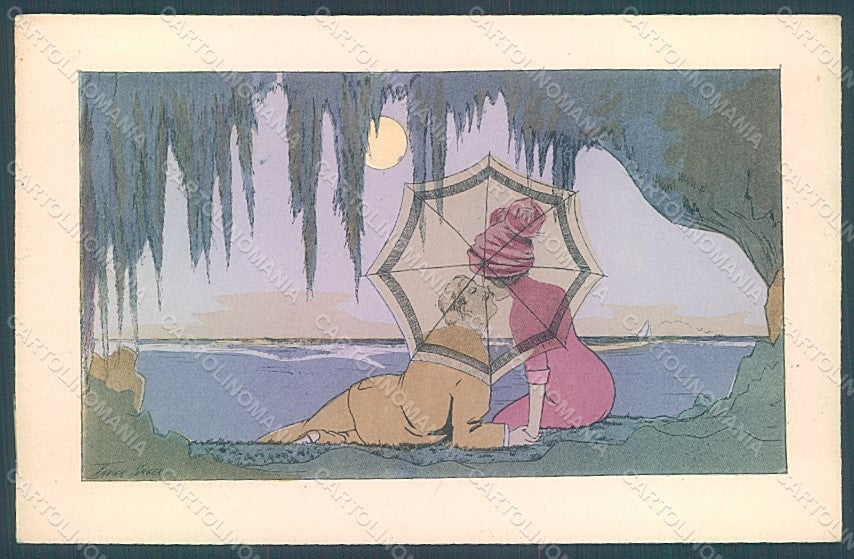 Artist Signed Sager X. Lady Romantic Couple Paper Moon serie 523 postcard HR2558 – fronte