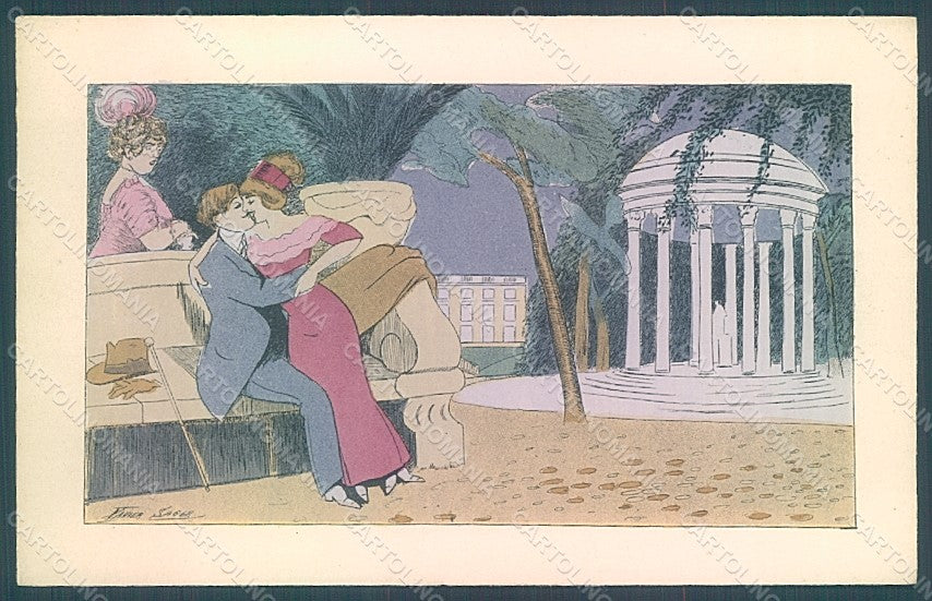 Artist Signed Sager X. Lady Romantic Couple Kissing serie 523 postcard HR2559 – fronte