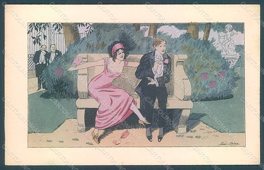 Artist Signed Sager X. Lady Romantic Couple serie 523 postcard HR2560 – fronte