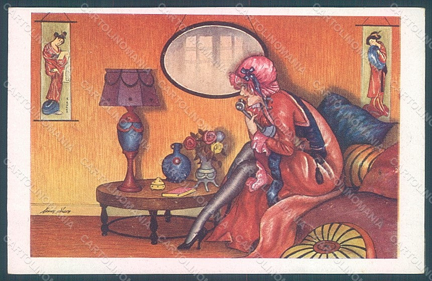 Artist Signed Sager X. Lady Risque Geisha Phone Boudoir serie 149 pc HR2562 – fronte