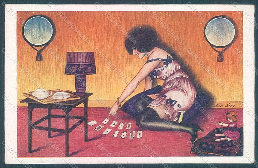 Artist Signed Sager X. Lady Risque Playing Card Doll Boudoir serie 149 pc HR2564 – fronte