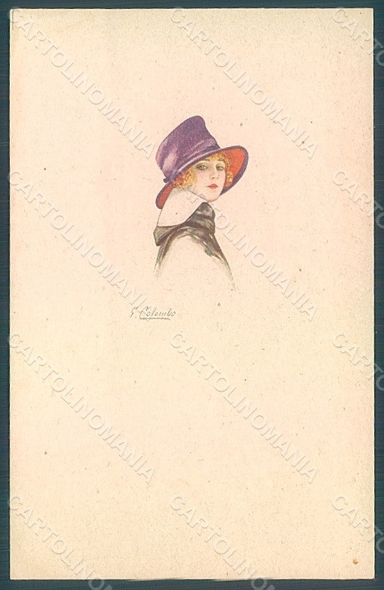 Artist Signed Colombo E. Lady Hat Fashion serie 546M-1 postcard HR2607 – fronte