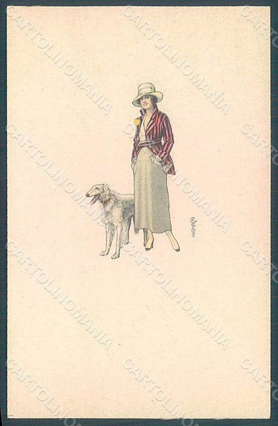 Artist Signed Colombo E. Lady Borzoi Barzoi Fashion serie 561M-4 postcard HR2608 – fronte