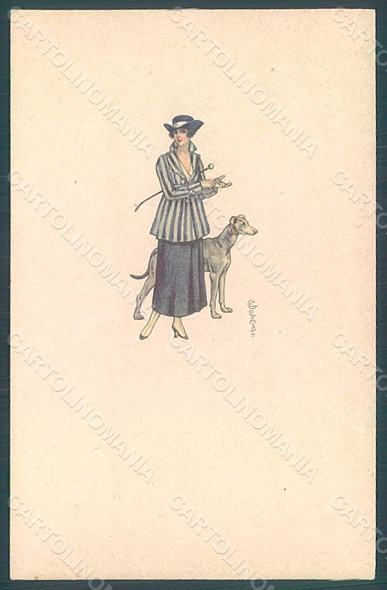 Artist Signed Colombo E. Lady Greyhound Fashion serie 561M-2 postcard HR2610 – fronte