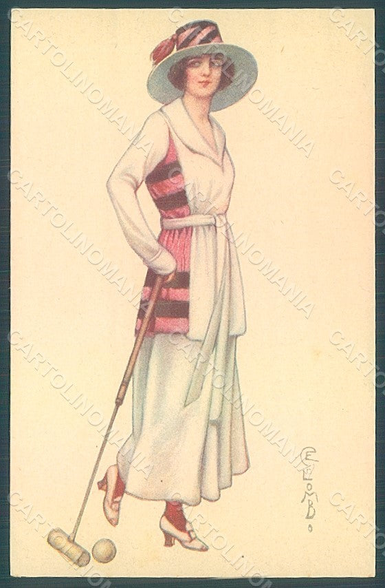Artist Signed Colombo E. Lady Croquet Sport Fashion serie 974-6 postcard HR2637 – fronte