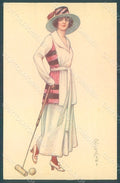 Artist Signed Colombo E. Lady Croquet Sport Fashion serie 974-6 postcard HR2637 – fronte