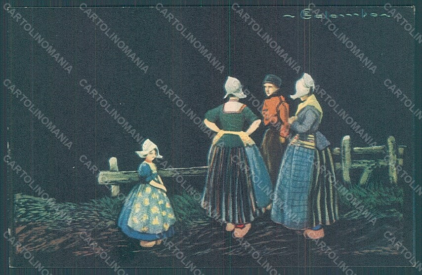 Artist Signed Colombo E. Lady Ducth Family serie 1720-1 postcard HR2638 – fronte