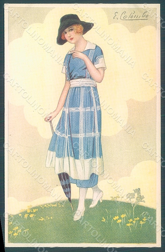 Artist Signed Colombo E. Lady Umbrella Fashion serie 445-3 postcard HR2641 – fronte