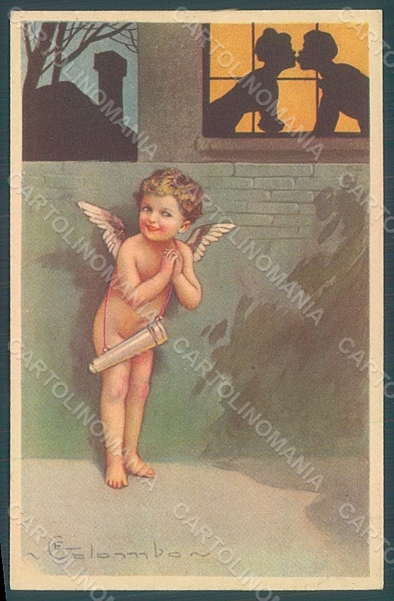 Artist Signed Colombo E. Lady Couple Cupid Eros serie 1619-4 postcard HR2646 – fronte