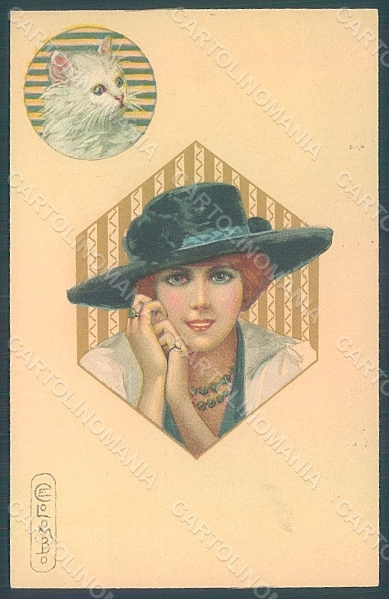 Artist Signed Colombo E. Lady Cat Fashion serie 956 postcard HR2652 – fronte