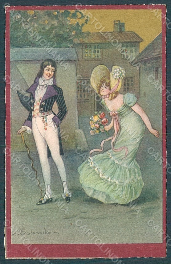 Artist Signed Colombo E. Lady Couple Fashion serie 2167 postcard HR2664 – fronte