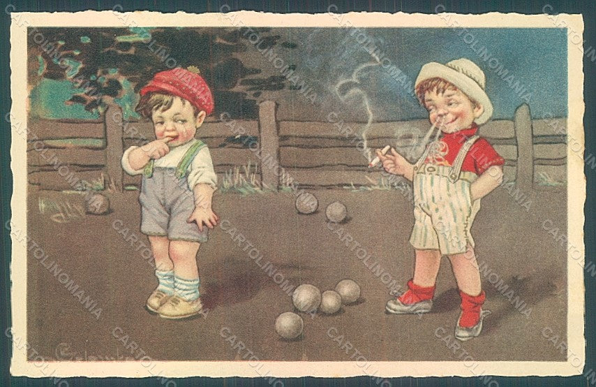 Artist Signed Colombo E. Children Bocce Bowls Sport serie  postcard HR2679 – fronte
