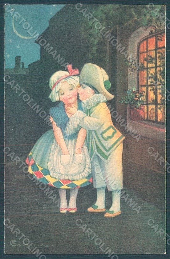 Artist Signed Colombo E. Children Harlequin Columbine serie 2058 postcard HR2681 – fronte