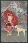 Artist Signed Colombo E. Girl Geisha Dog serie 1982-4 postcard HR2694 – fronte