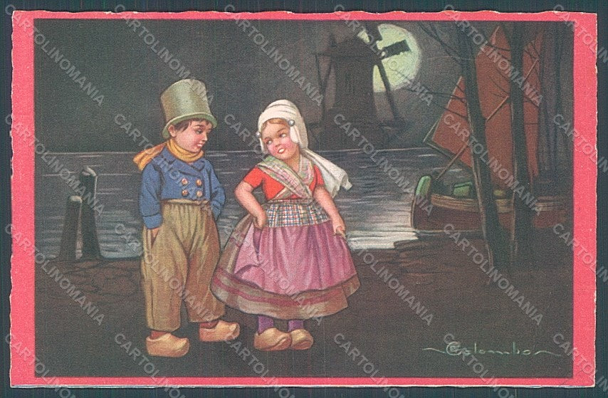 Artist Signed Colombo E. Children Dutch Windmill serie 2250 postcard HR2696 – fronte