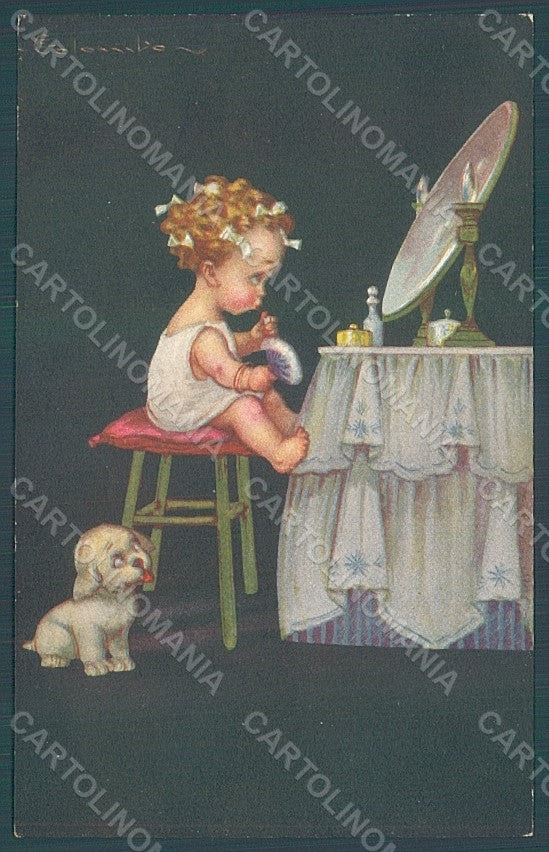 Artist Signed Colombo E. Girl Make up Puff Dog serie 1900-1 postcard HR2723 – fronte