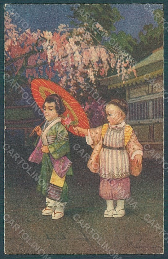 Artist Signed Colombo E. Children Geisha serie 2168 postcard HR2724 – fronte