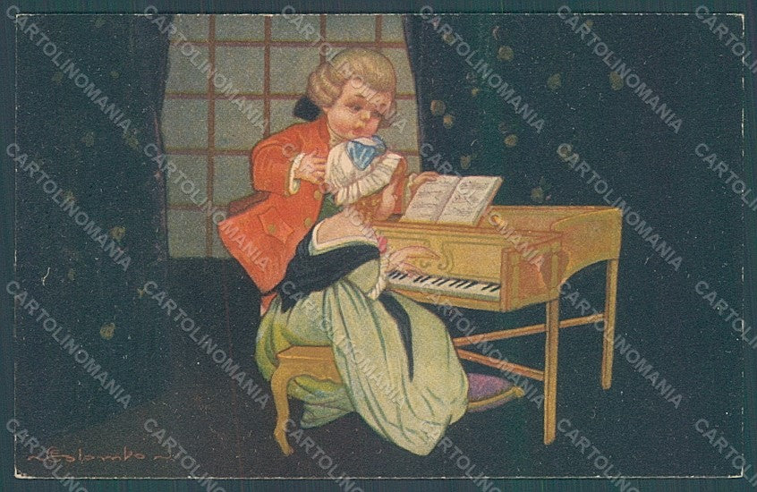 Artist Signed Colombo E. Children Piano serie 2036 postcard HR2732 – fronte