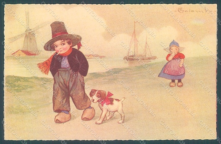Artist Signed Colombo E. Children Dutch Dog serie 1985-2 postcard HR2738 – fronte
