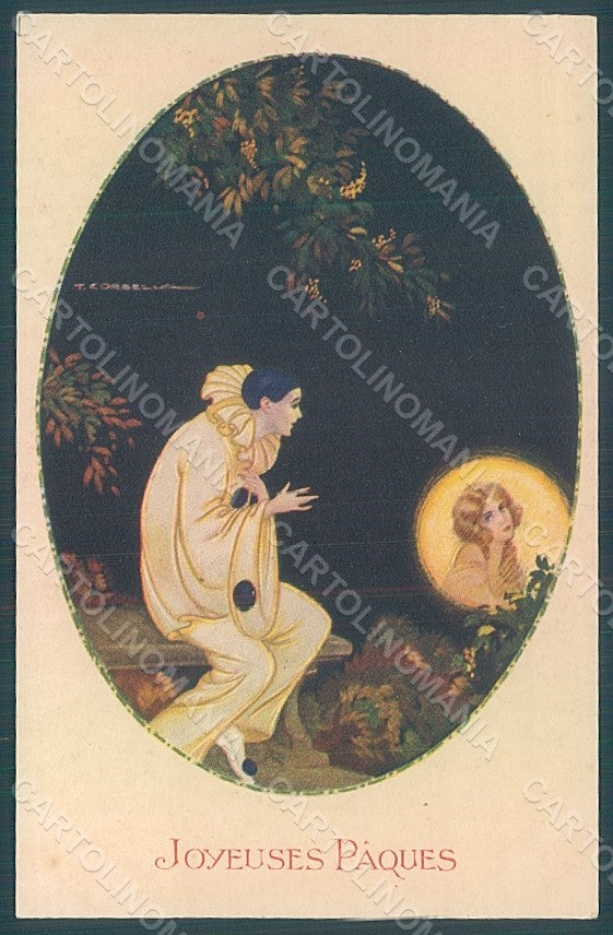 Artist Signed Corbella Pierrot Easter Lady Degami serie 668 postcard HR2760 – fronte